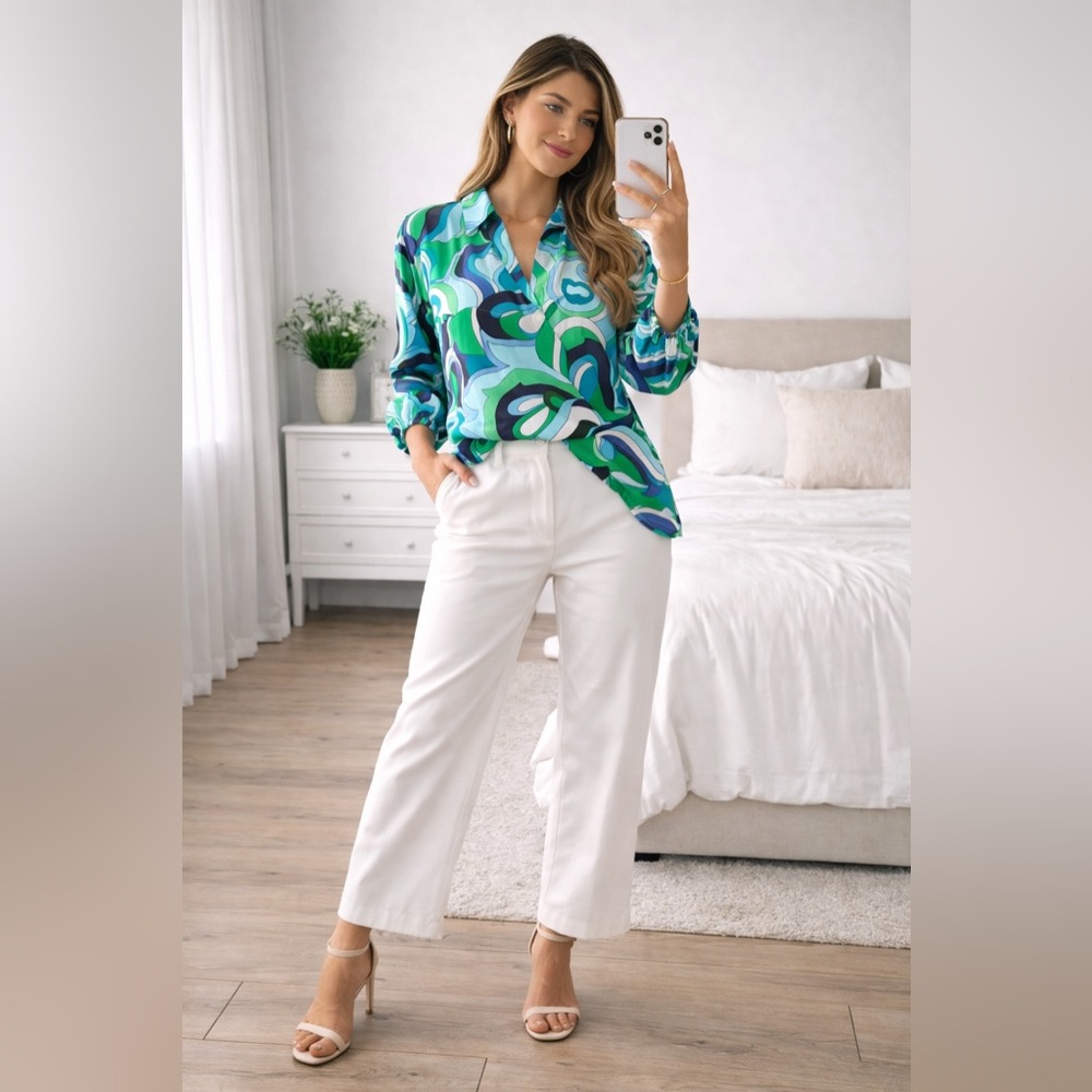 Green & Blue Printed Blouse